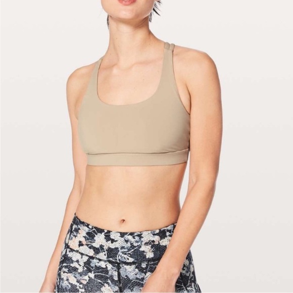 Lululemon Energy Bra Crepe Tan Strappy Sports Bra Medium Support Size 2 Active - Picture 1 of 8